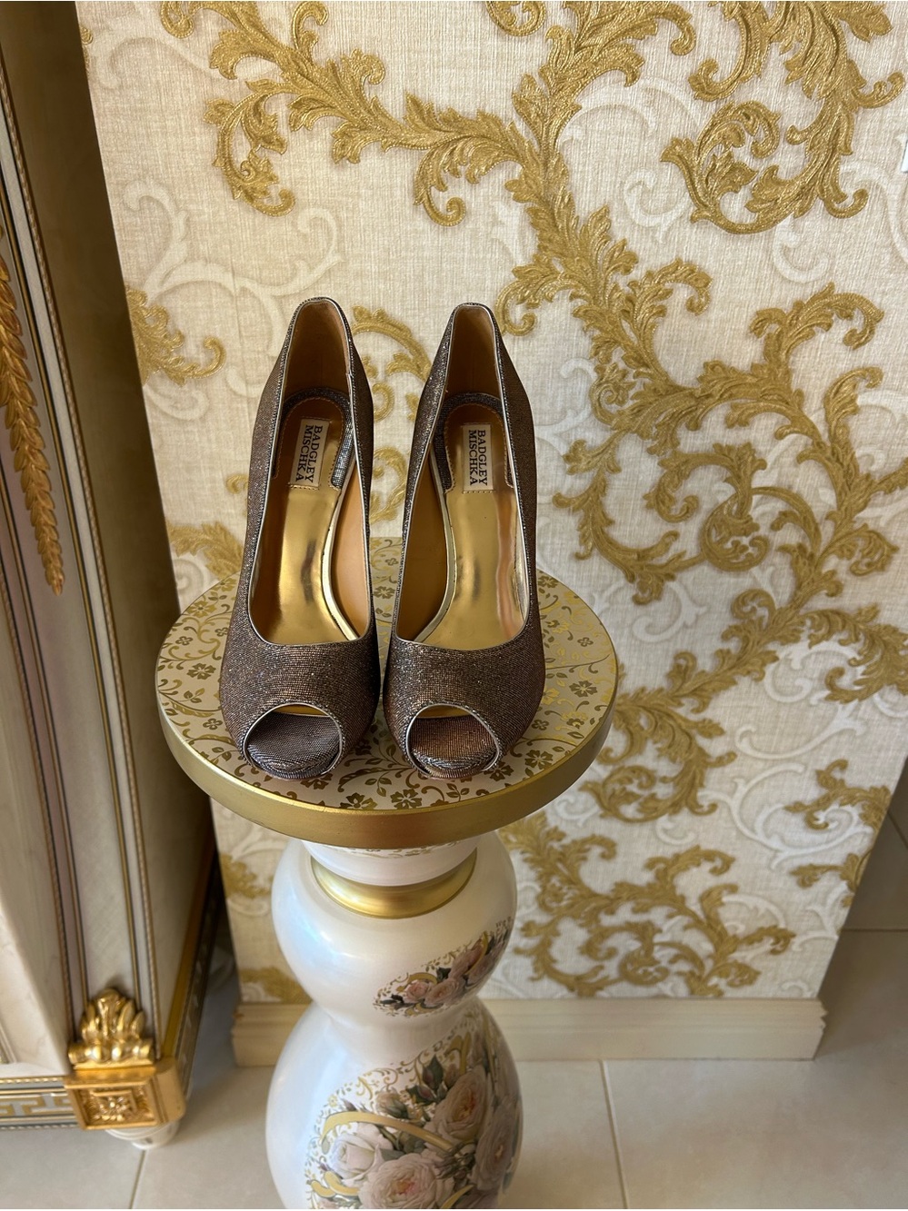 Badgley Mischka Metallic Bronze Open-Toe Pumps